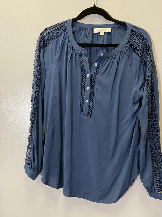 Blouse Long Sleeve By Loft In Blue, Size: S