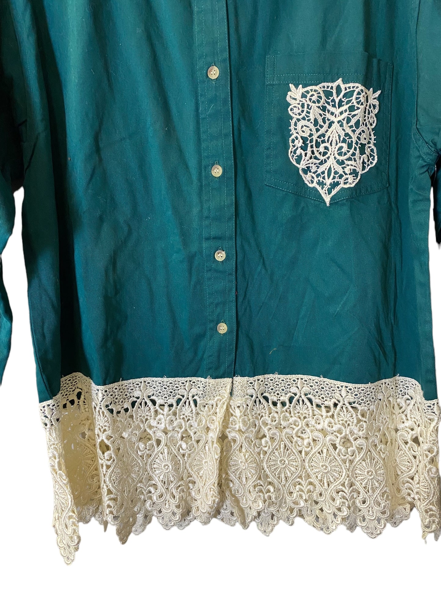 Blouse Long Sleeve By Cmc In Green & White, Size: M