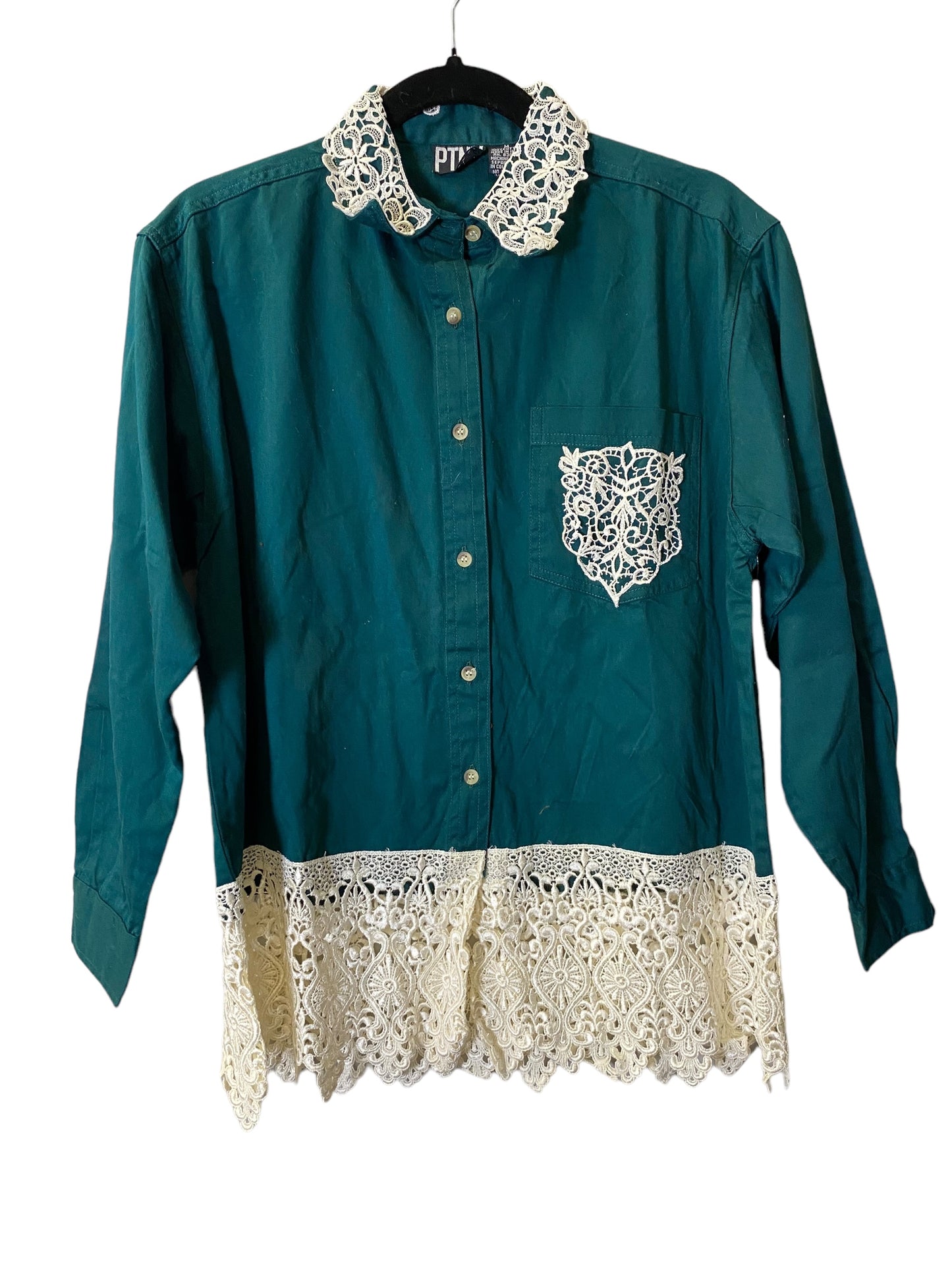 Blouse Long Sleeve By Cmc In Green & White, Size: M