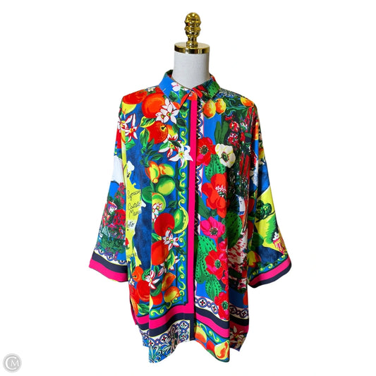 Blouse Long Sleeve By David Meister In Multi-colored, Size: L