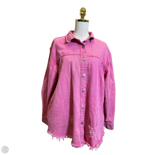 Jacket Denim By Fantaslook In Pink Denim, Size: L