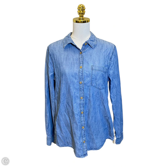 Blouse Long Sleeve By Caslon In Blue Denim, Size: M