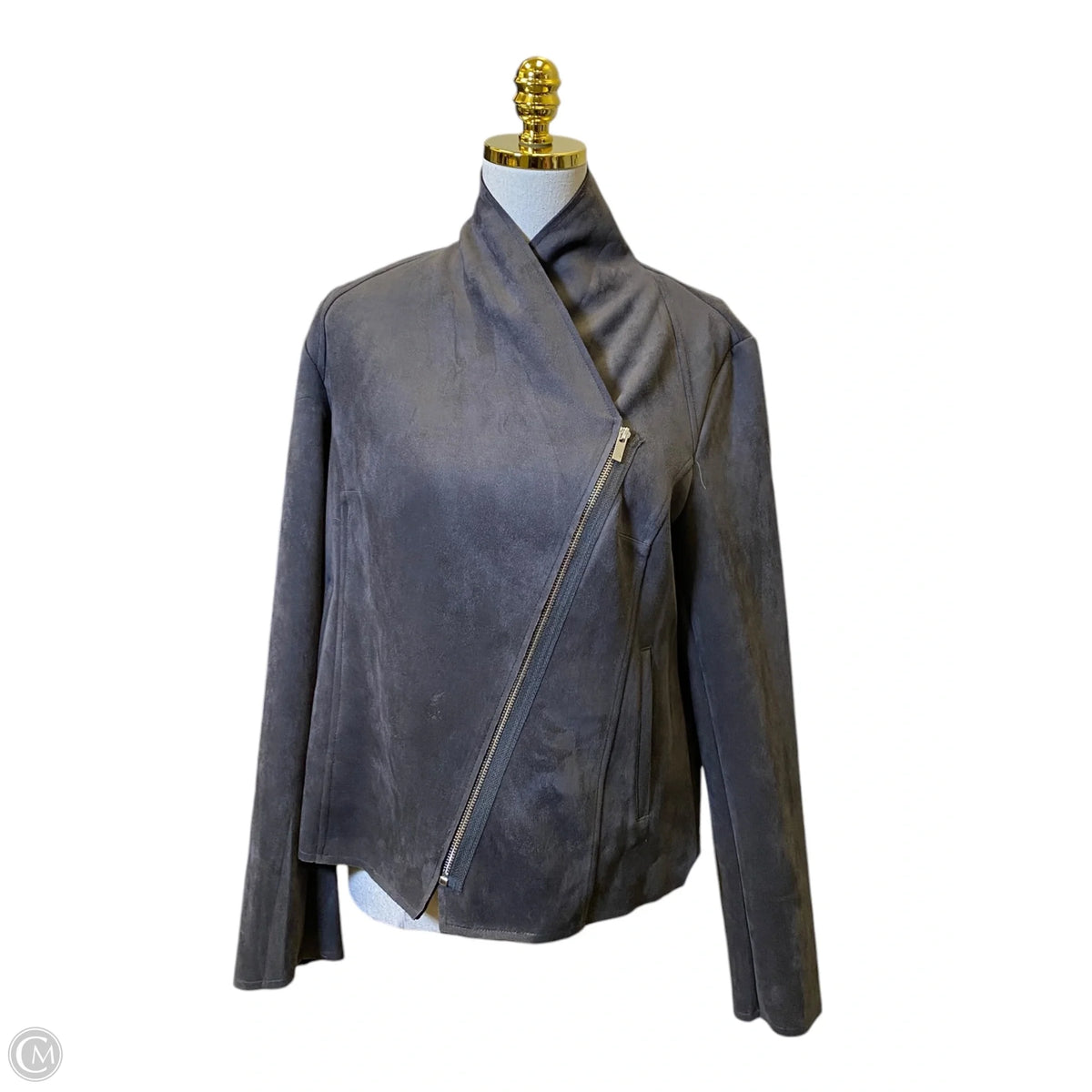 Jacket Moto By Tahari In Grey, Size: L