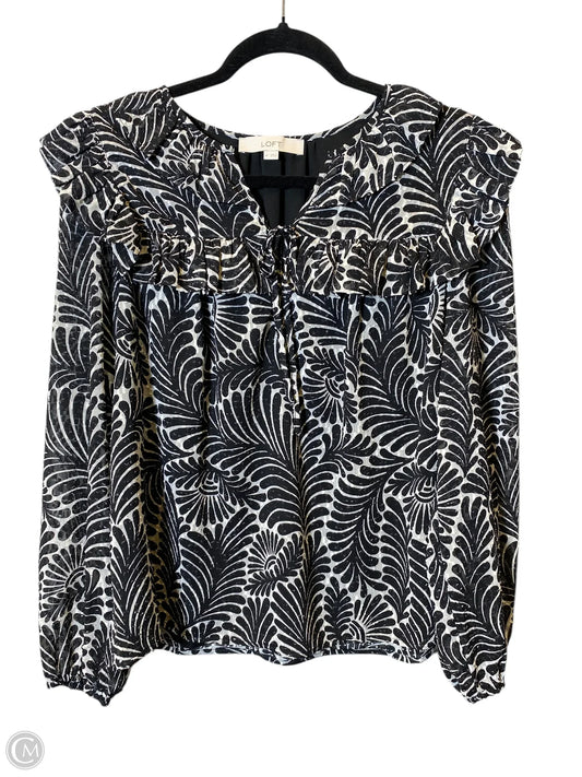 Top Long Sleeve By Loft In Black & White, Size: M