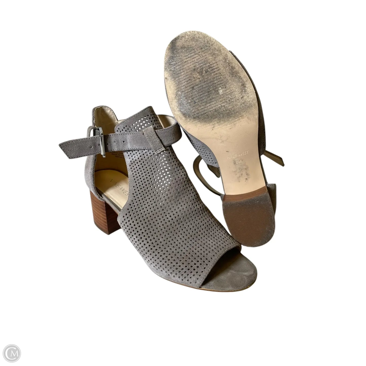 Sandals Heels Block By Nine West In Grey, Size: 6