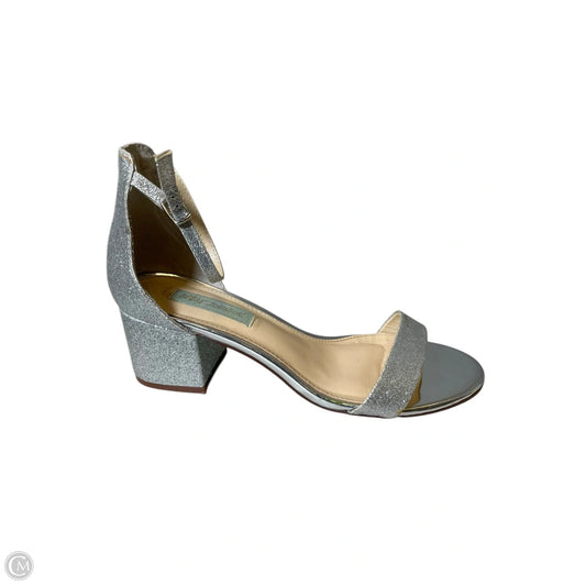 Sandals Heels Block By Betsey Johnson In Silver, Size: 9