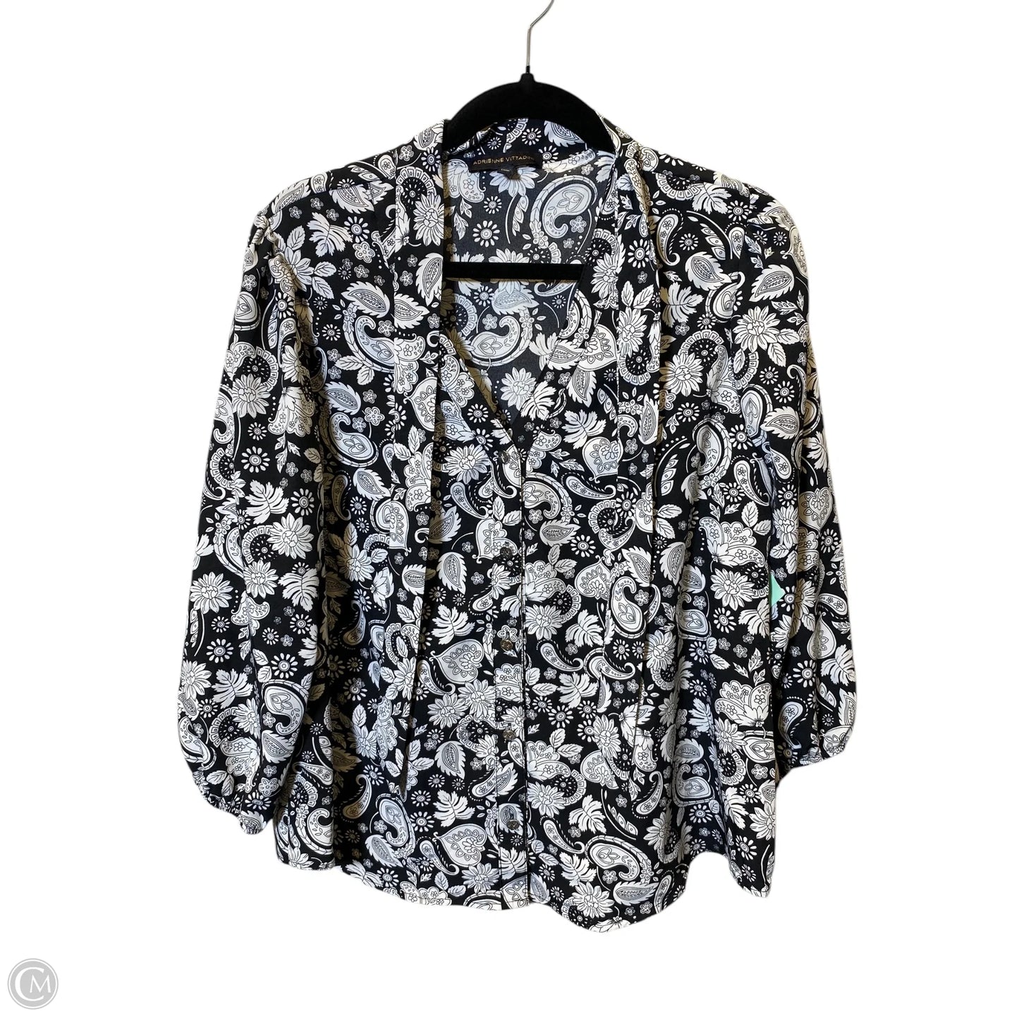 Top 3/4 Sleeve By Adrienne Vittadini In Black & White, Size: Xl