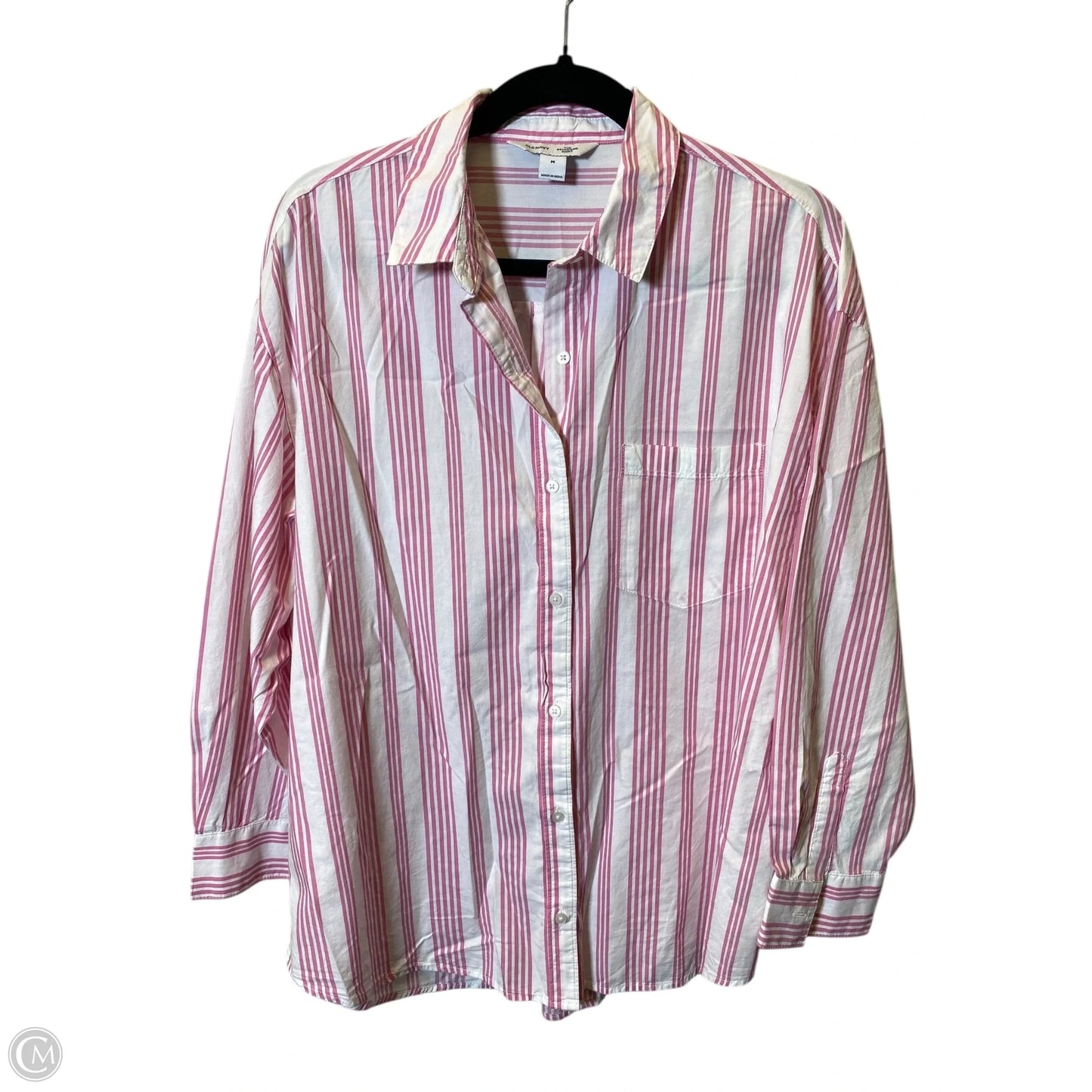 Blouse Long Sleeve By Old Navy In Pink & White, Size: M