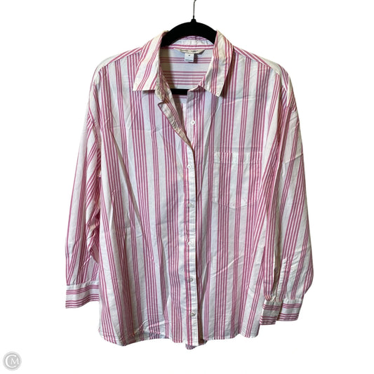 Blouse Long Sleeve By Old Navy In Pink & White, Size: M