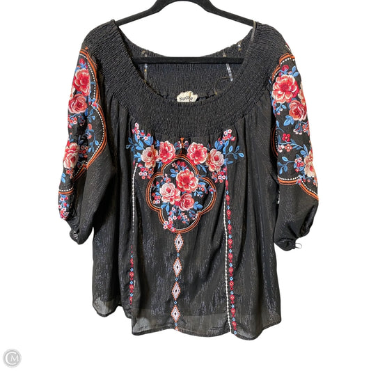 Top 3/4 Sleeve By Savanna Jane In Floral Print, Size: 1x