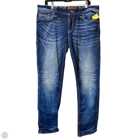 Jeans Straight By Rock Revival In Blue Denim, Size: 16