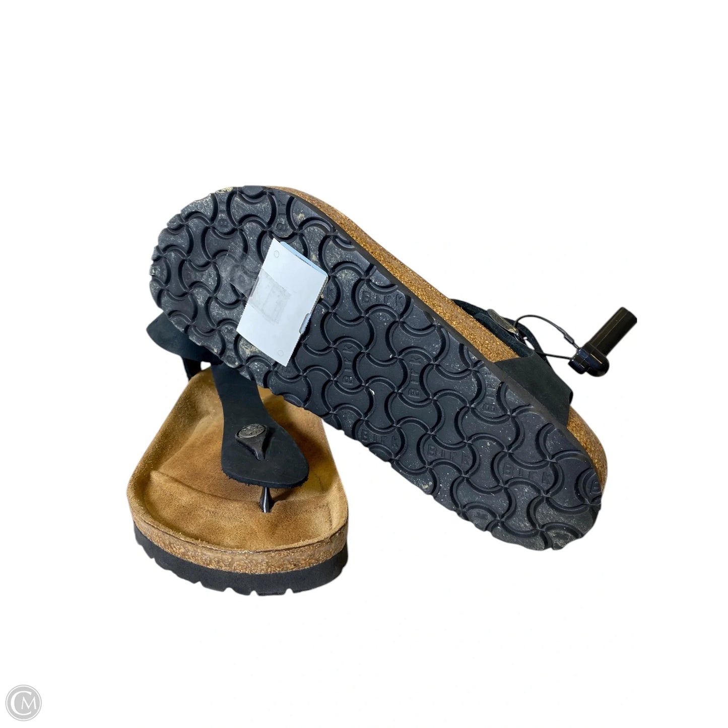 Sandals Flats By Birkenstock In Black & Tan, Size: 8