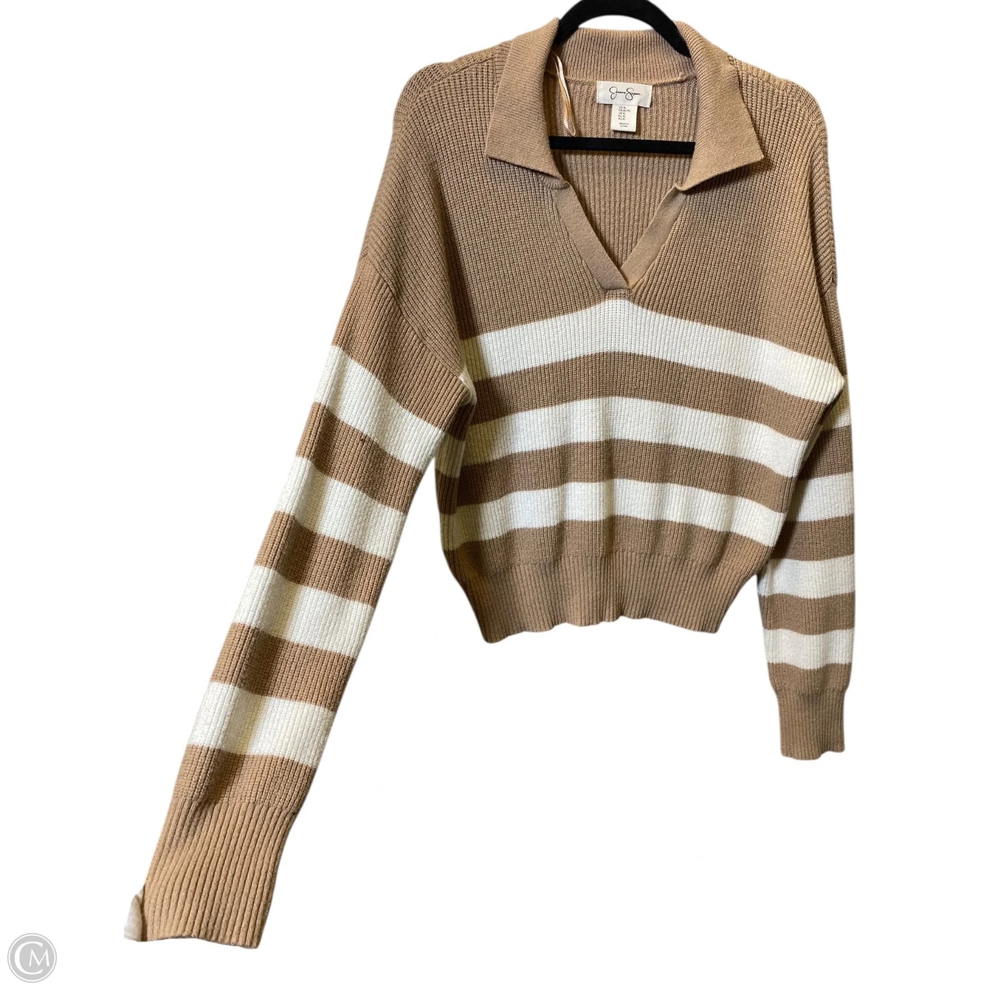 Sweater By Jessica Simpson In Tan & White, Size: Xl
