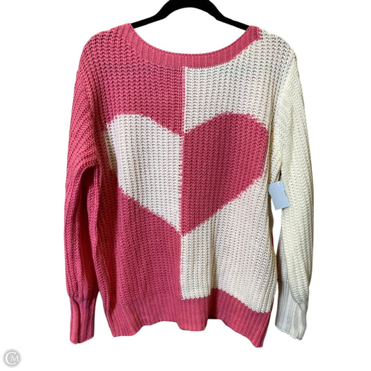 Sweater By Clothes Mentor In Pink & White, Size: Xl