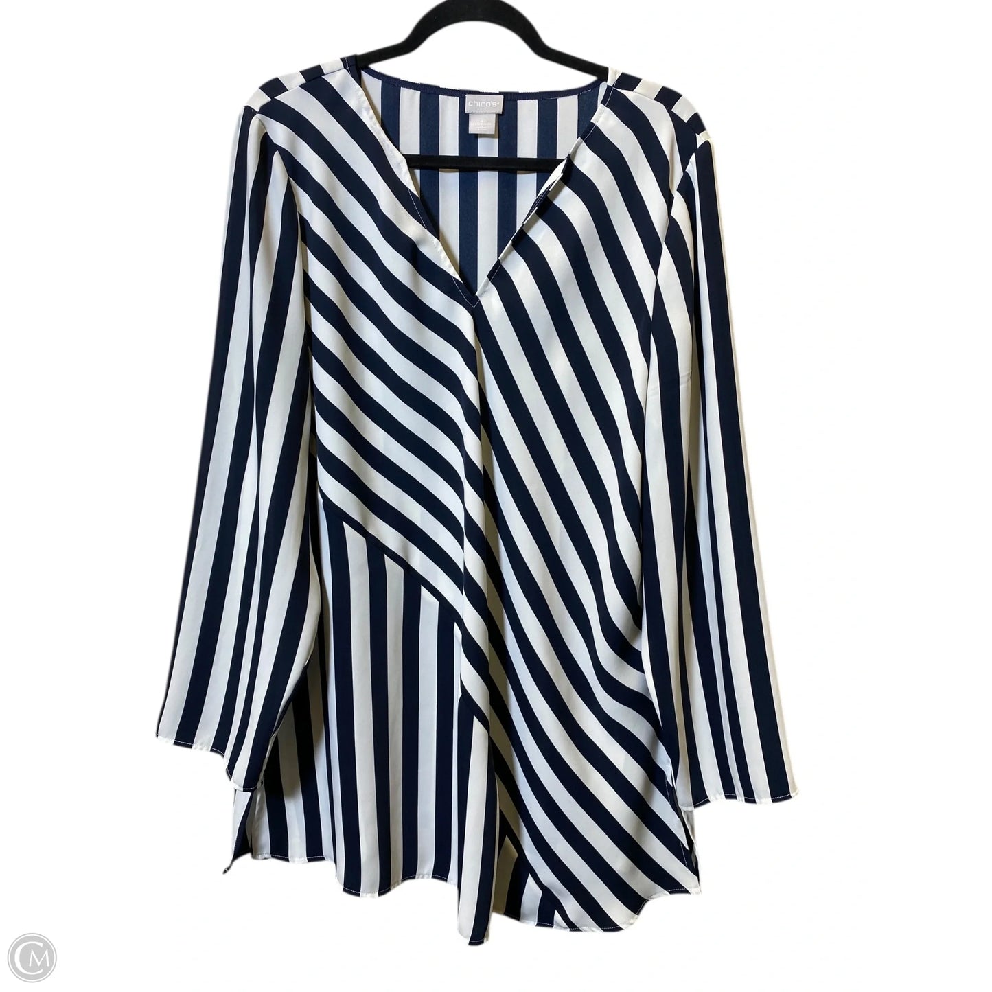 Top Long Sleeve By Chicos In Blue & White, Size: Xxl