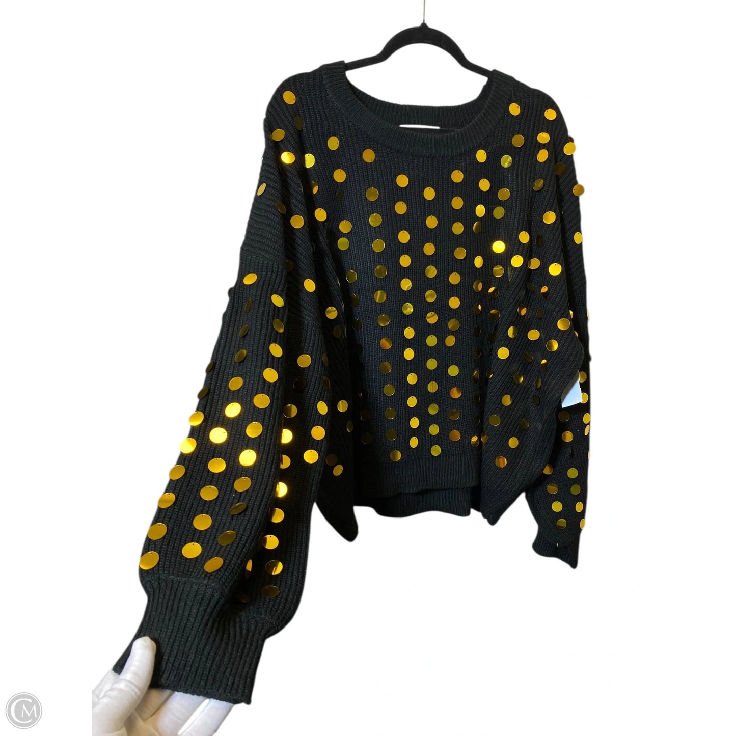 Sweater By Peach Love Cream California In Black & Gold, Size: L