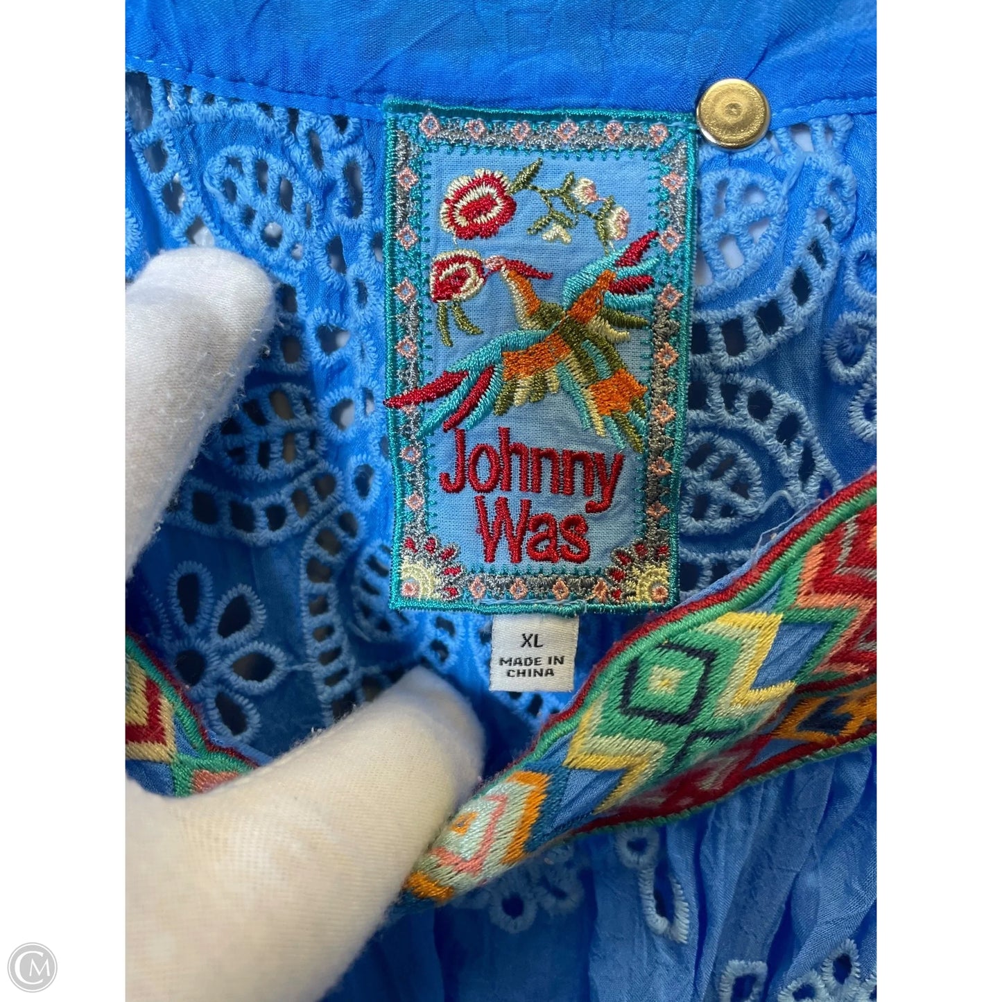 Blouse Short Sleeve By Johnny Was In Blue, Size: Xl