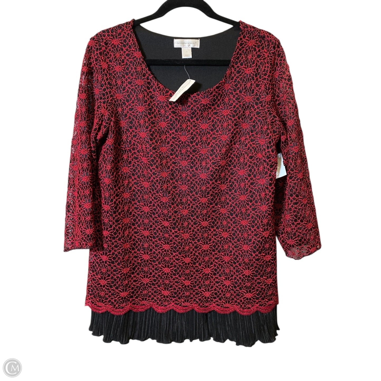 Blouse 3/4 Sleeve By Christopher And Banks In Black & Red, Size: L