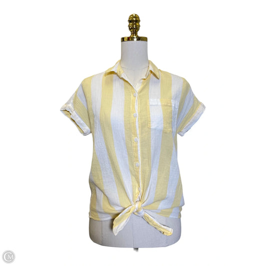 Blouse Short Sleeve By Beachlunchlounge In White & Yellow, Size: Xs