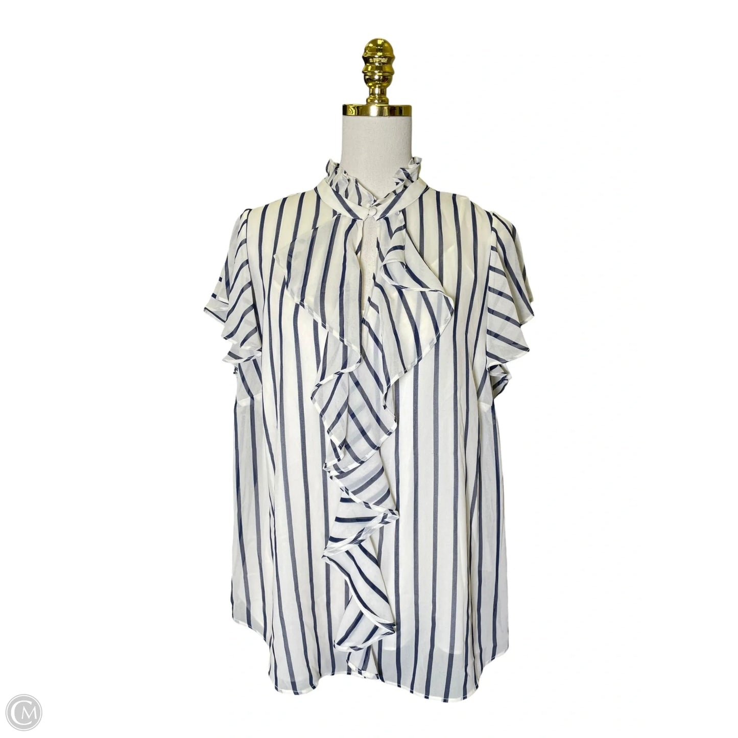 Blouse Sleeveless By Lauren By Ralph Lauren In Blue & White, Size: 1x