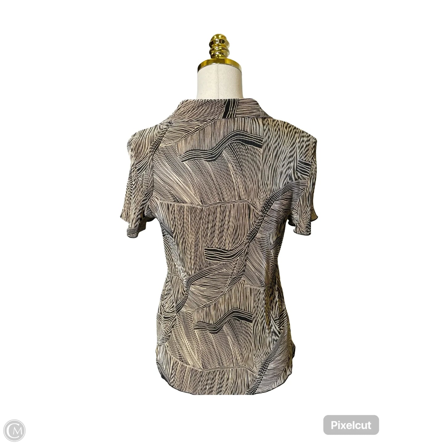 Blouse Short Sleeve By In Studio In Black & Tan, Size: M