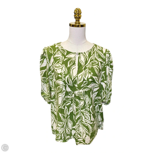 Blouse Short Sleeve By Clothes Mentor In Cream & Green, Size: Xl