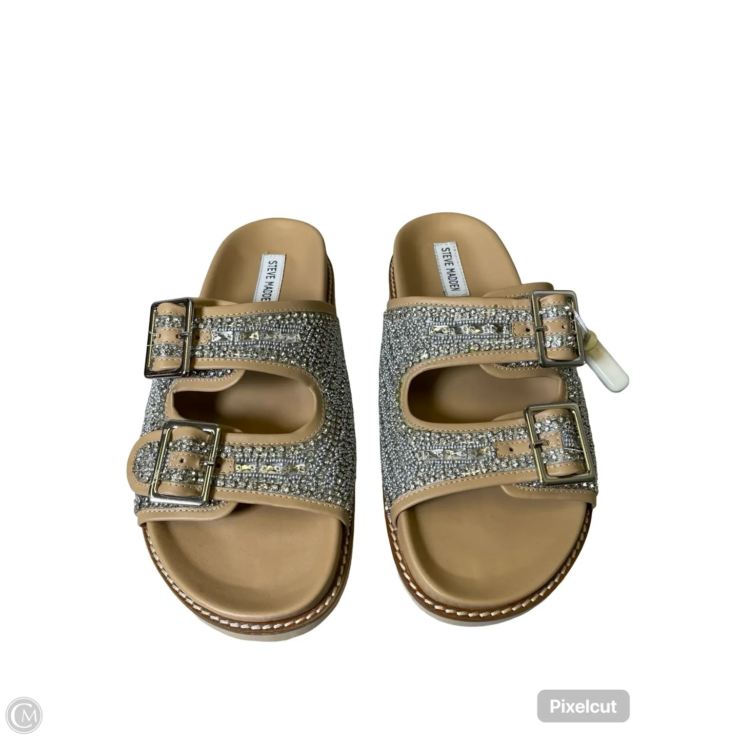 Sandals Flats By Steve Madden In Silver & Tan, Size: 11