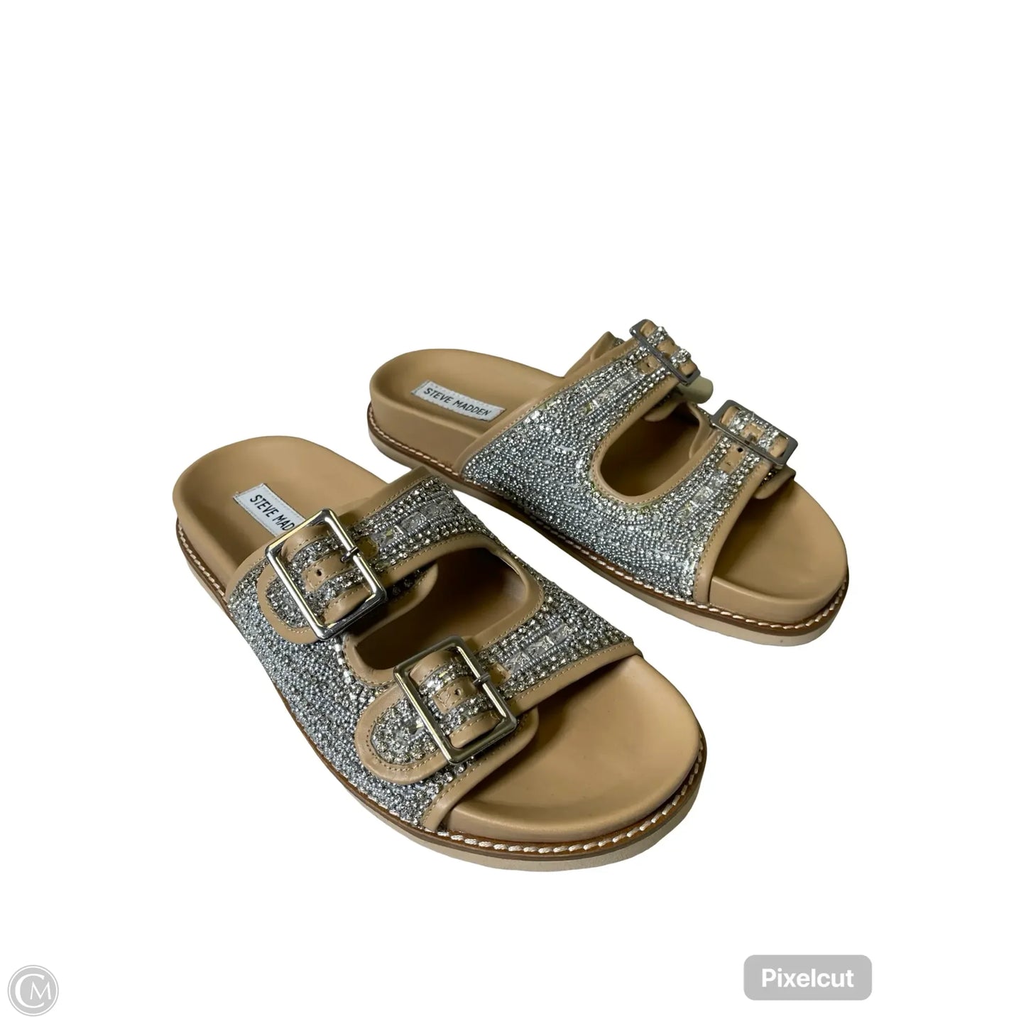Sandals Flats By Steve Madden In Silver & Tan, Size: 11