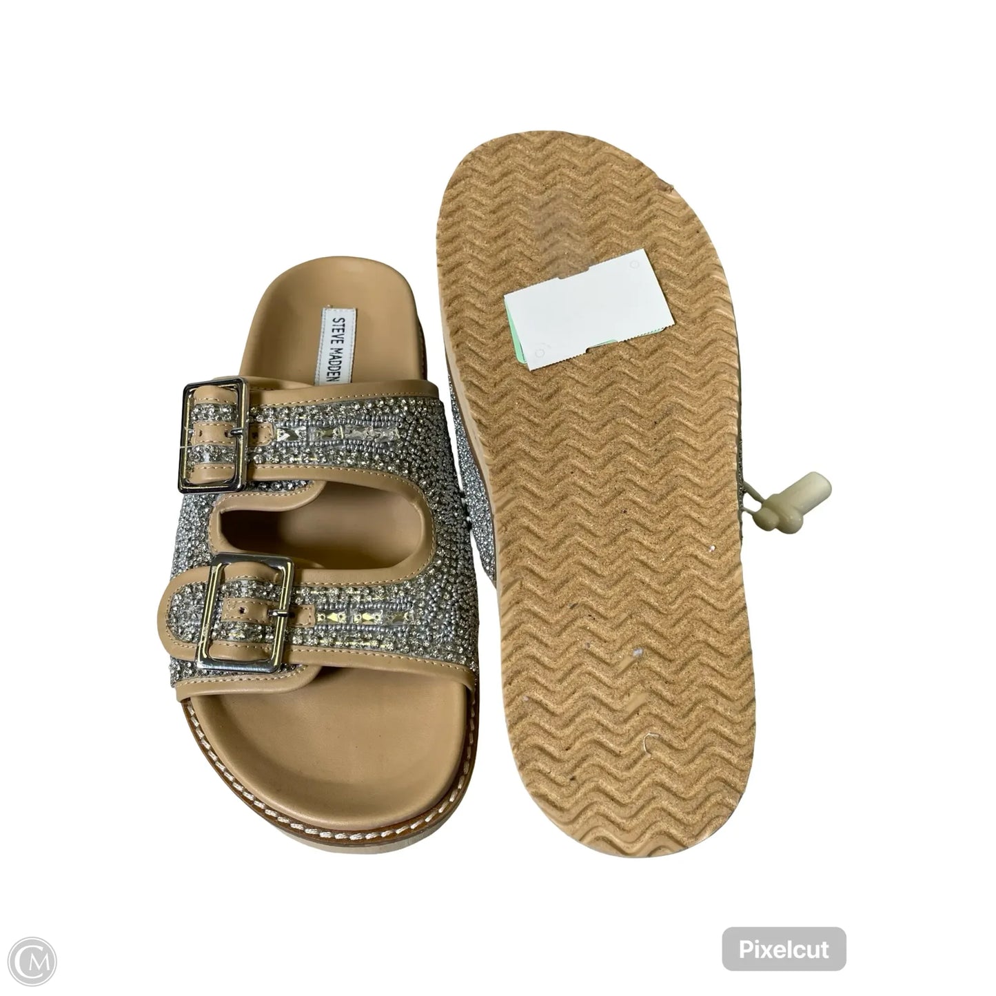 Sandals Flats By Steve Madden In Silver & Tan, Size: 11