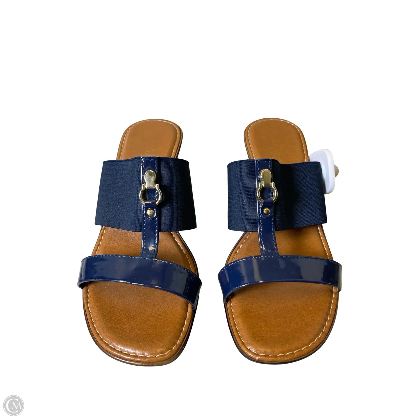 Sandals Heels Wedge By Italian Shoemakers In Blue & Tan, Size: 7.5