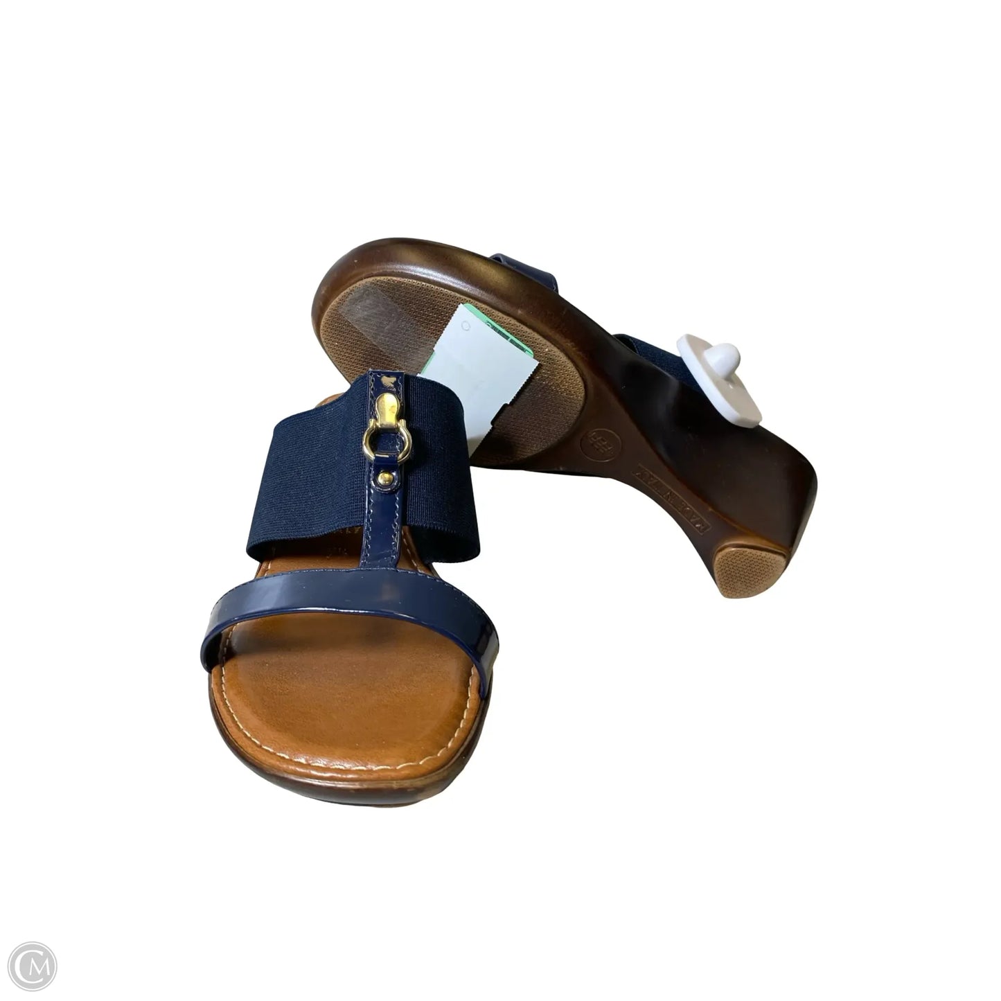 Sandals Heels Wedge By Italian Shoemakers In Blue & Tan, Size: 7.5
