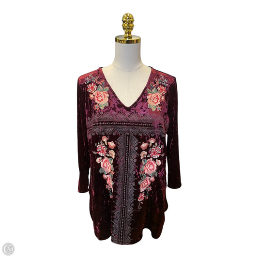 Blouse 3/4 Sleeve By Andree By Unit In Maroon, Size: M