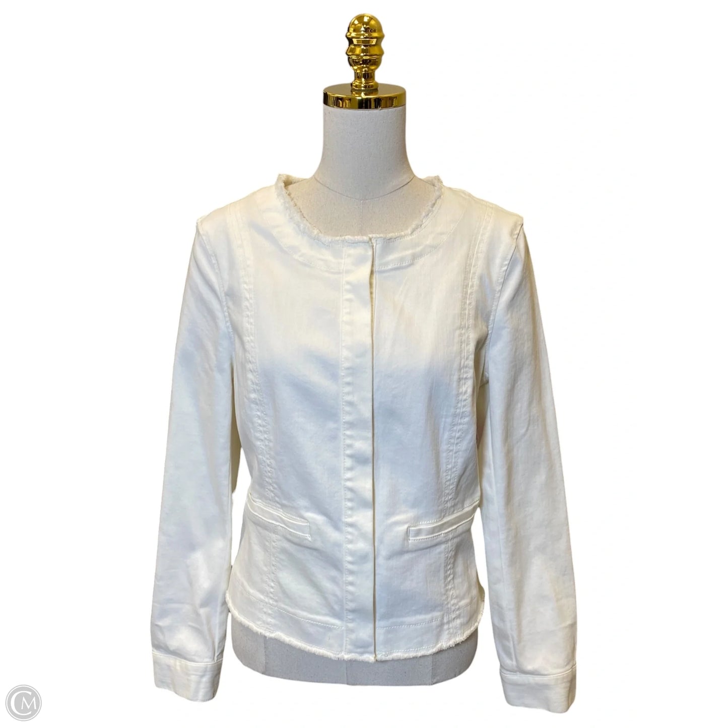 Jacket Denim By Cabi In White Denim, Size: M