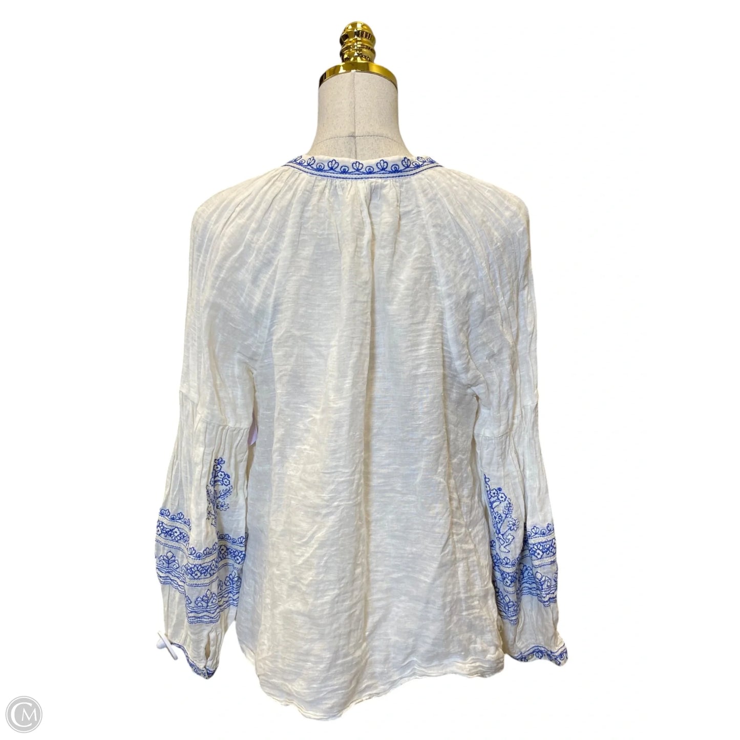 Blouse Long Sleeve By Lucky Brand In Blue & White, Size: L