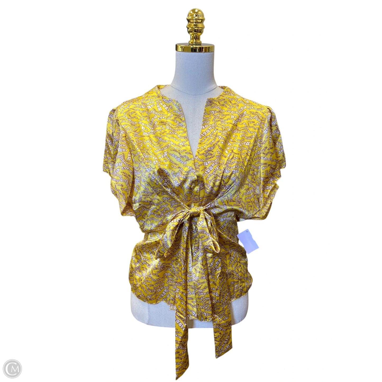 Blouse Short Sleeve By Bcbgmaxazria In White & Yellow, Size: Xl