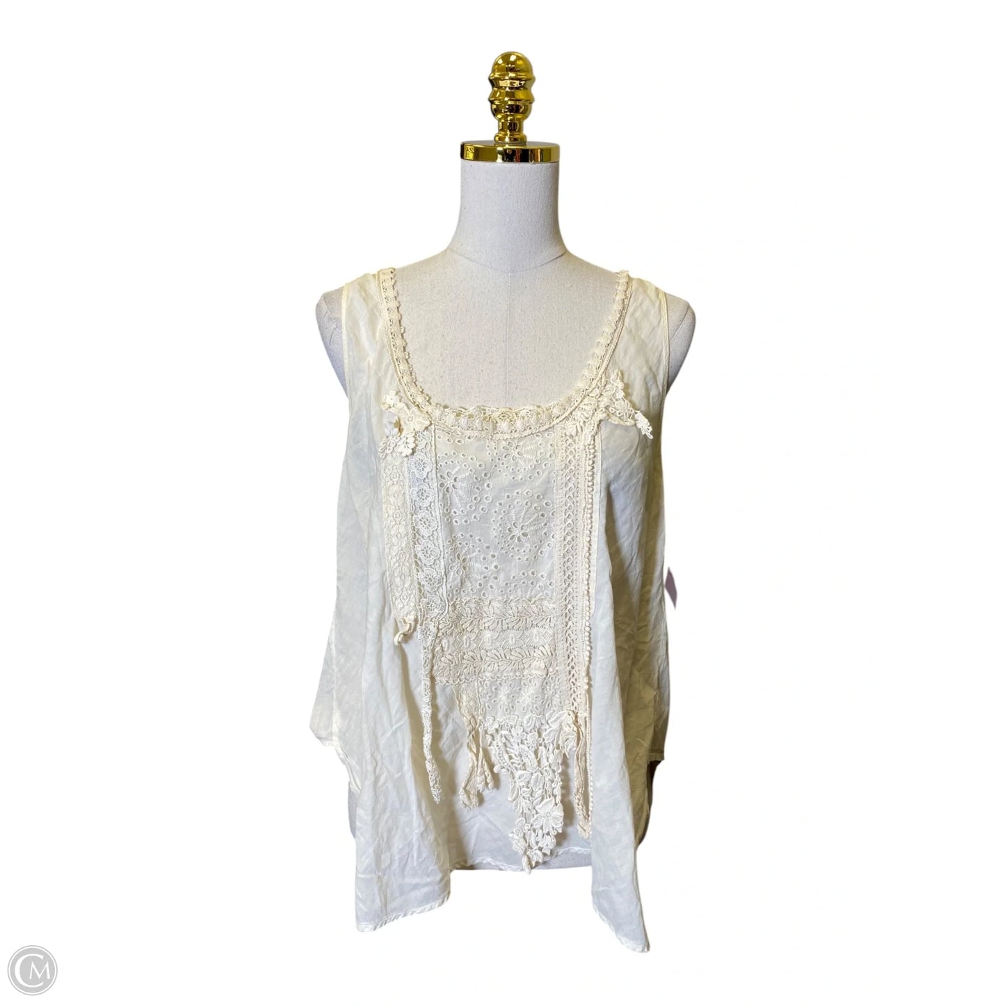 Blouse Sleeveless By Johnny Was In Cream, Size: L