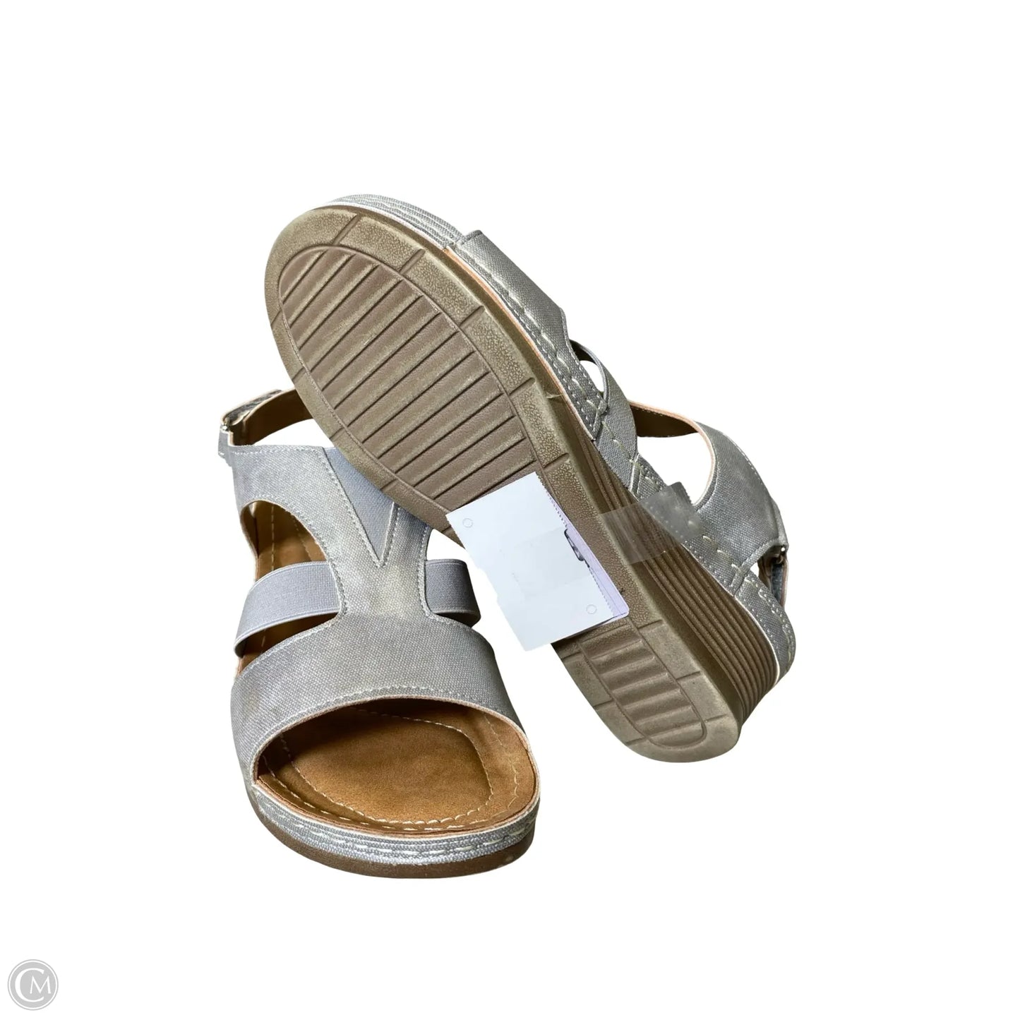Sandals Heels Wedge By Clothes Mentor In Grey & Tan, Size: 9