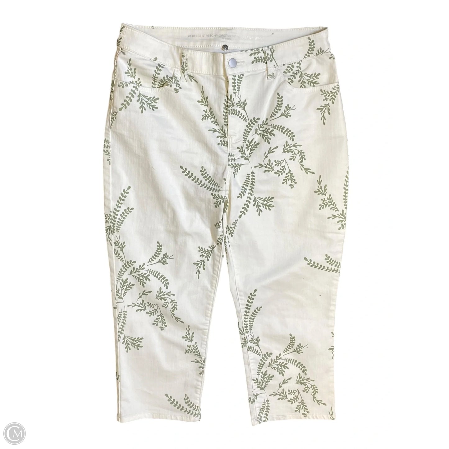 Jeans Cropped By Chicos In Green & White, Size: 10