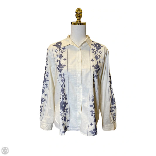 Blouse Long Sleeve By Loft In Beige, Size: M