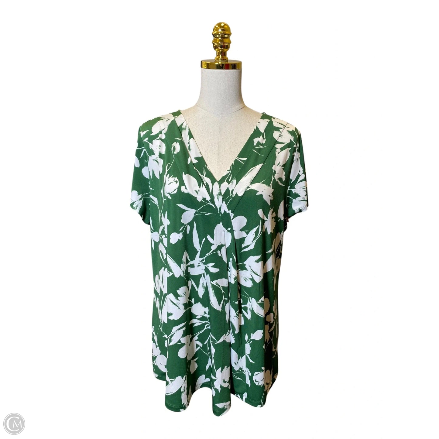 Blouse Short Sleeve By Lane Bryant In Green & White, Size: M