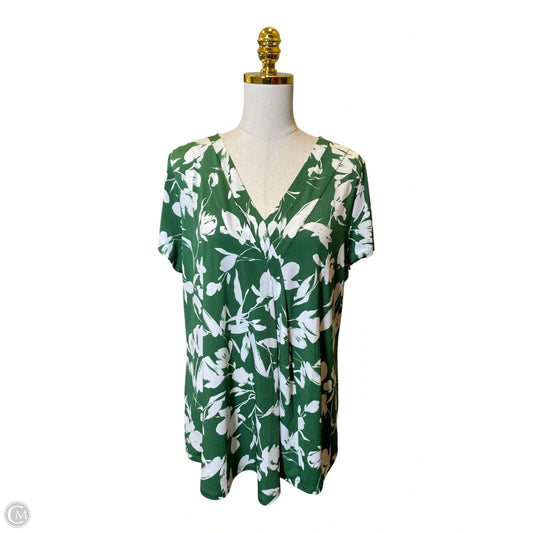 Blouse Short Sleeve By Lane Bryant In Green & White, Size: M