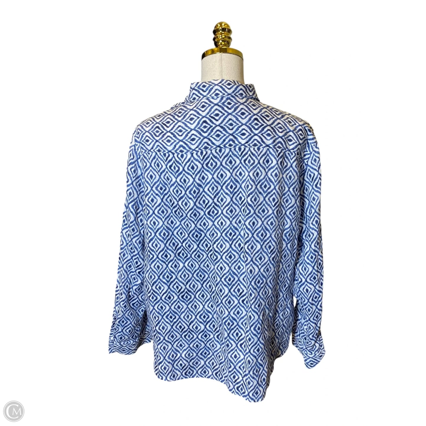 Blouse Long Sleeve By Chicos In Blue & White, Size: Xl