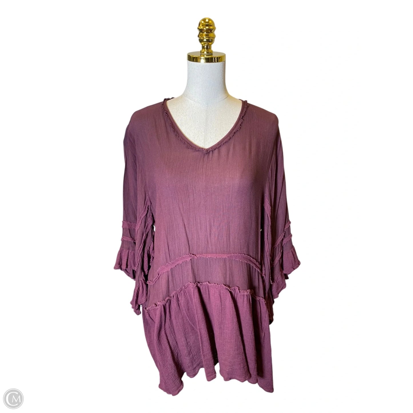 Blouse 3/4 Sleeve By Clothes Mentor In Maroon, Size: L