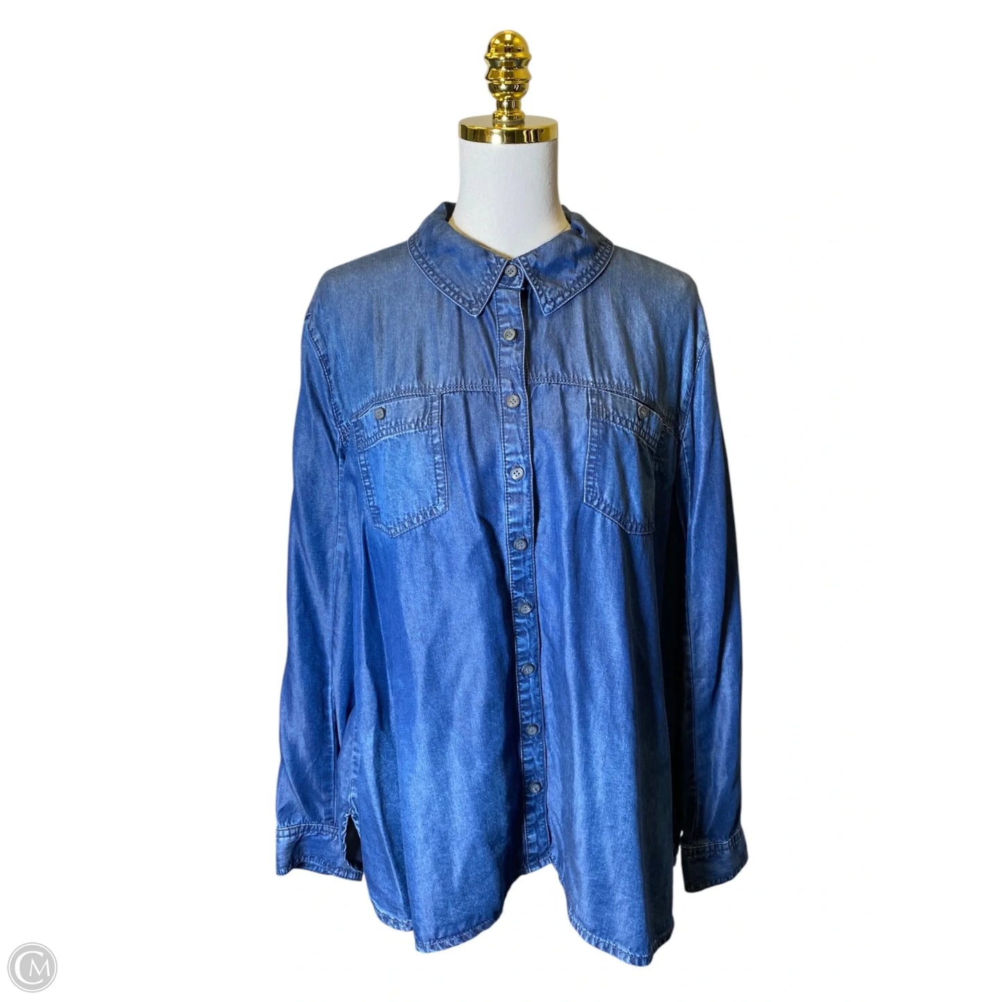 Blouse Long Sleeve By Sejour In Blue Denim, Size: Xl