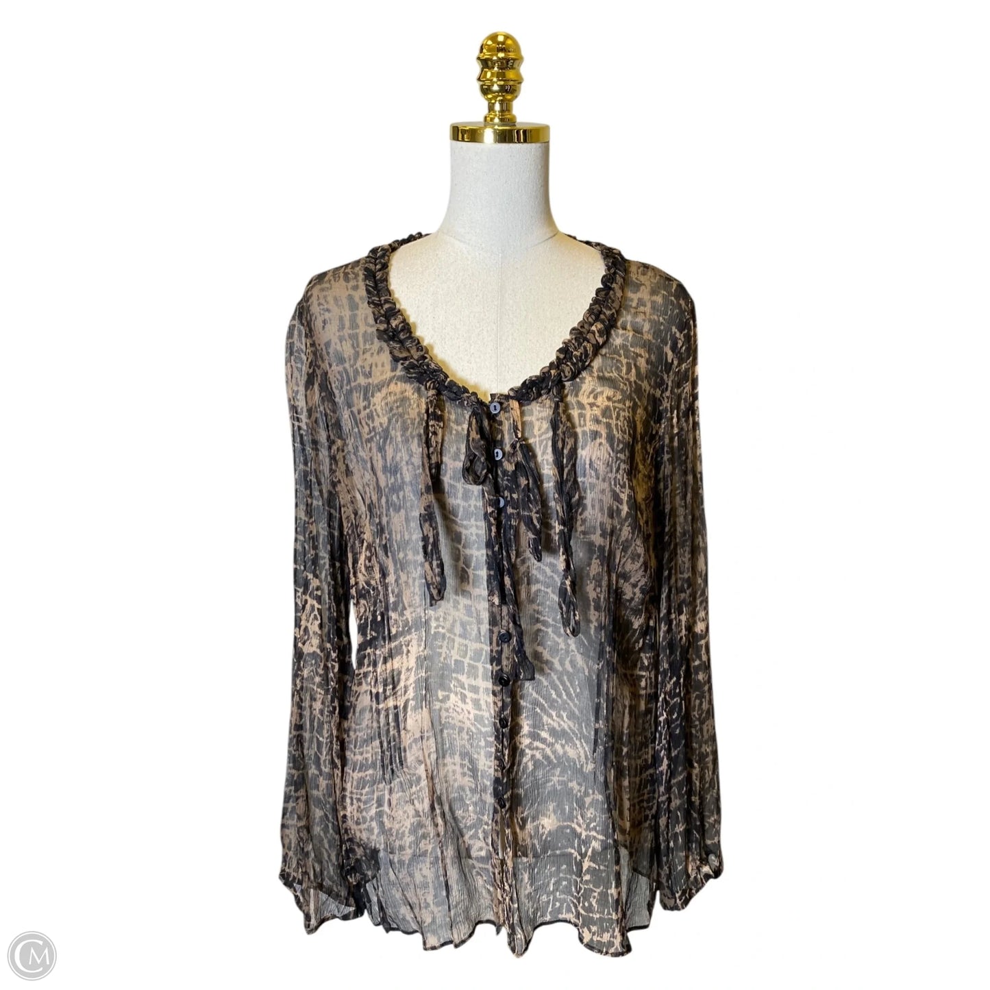 Blouse Long Sleeve By Nic + Zoe In Animal Print, Size: Xl