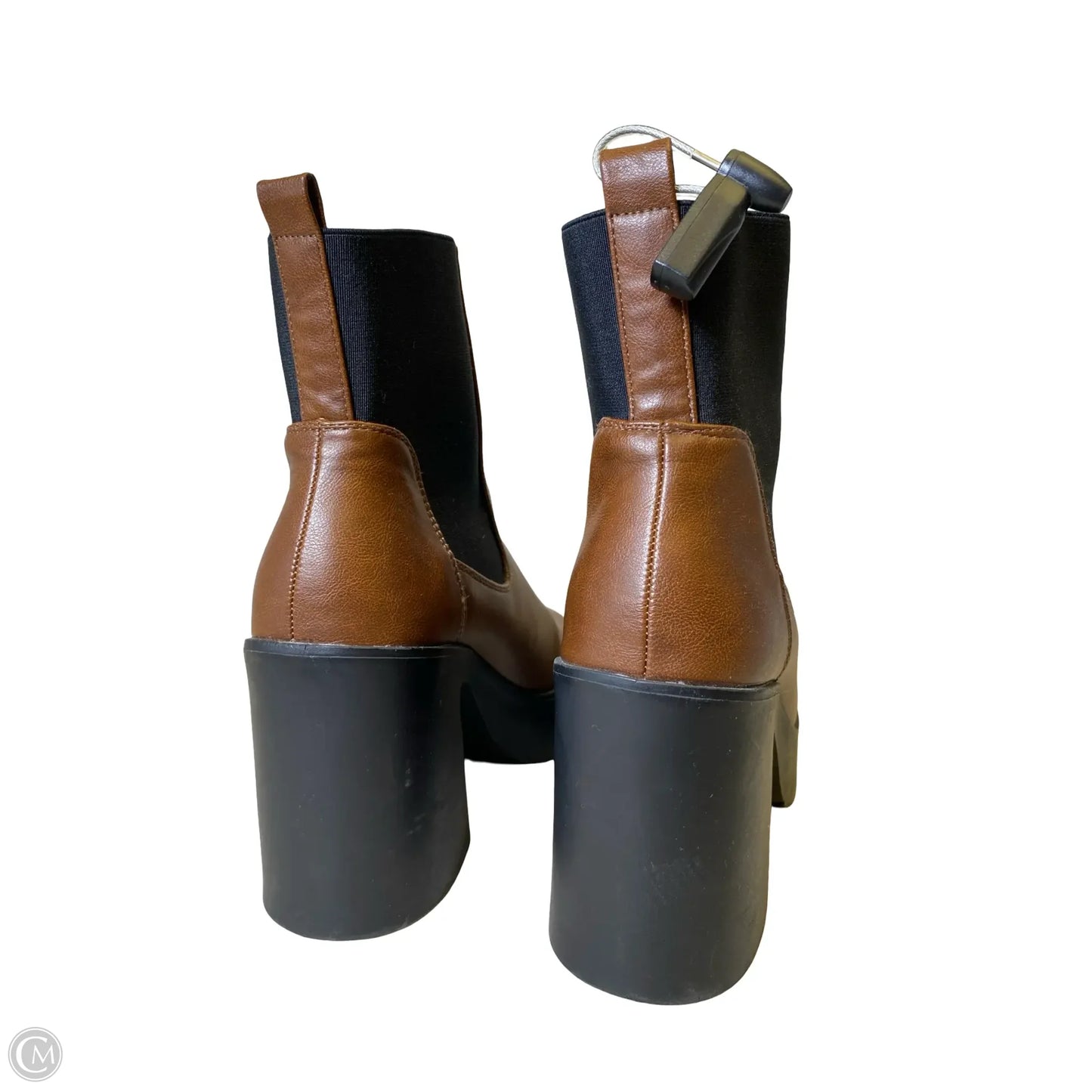 Boots Mid-calf Heels By Bamboo In Black & Brown, Size: 8.5