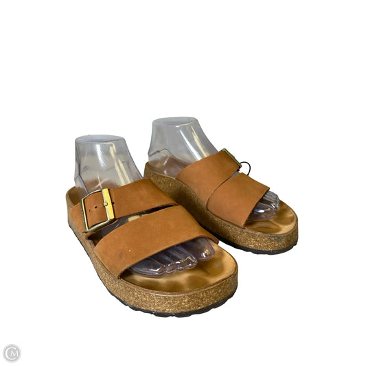 Sandals Heels Wedge By Birkenstock In Orange & Tan, Size: 7