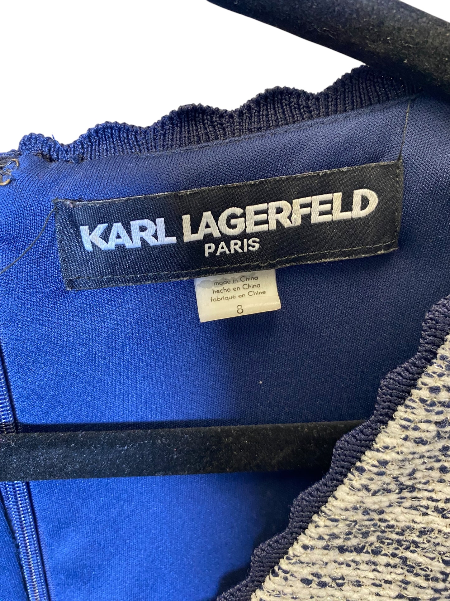 Dress Designer By Karl Lagerfeld In Blue & Grey, Size: 8