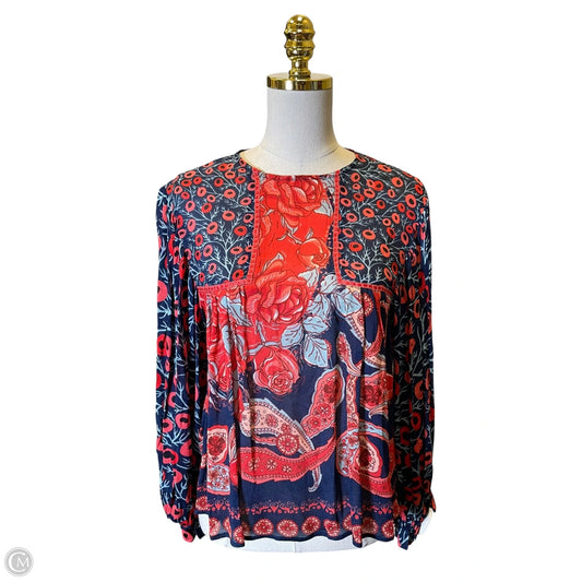 Blouse Long Sleeve By Bl-nk In Blue & Red, Size: Xs