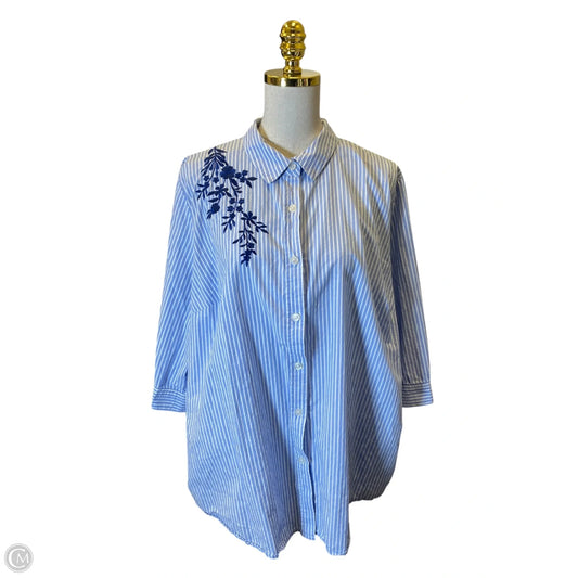 Blouse Short Sleeve By Woman Within In Blue & White, Size: 1x